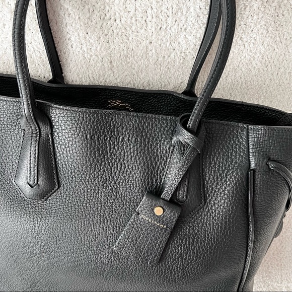 Longchamp Penelope Leather Tote Bag Purse Black Large Overnighter made in France - Picture 16 of 16